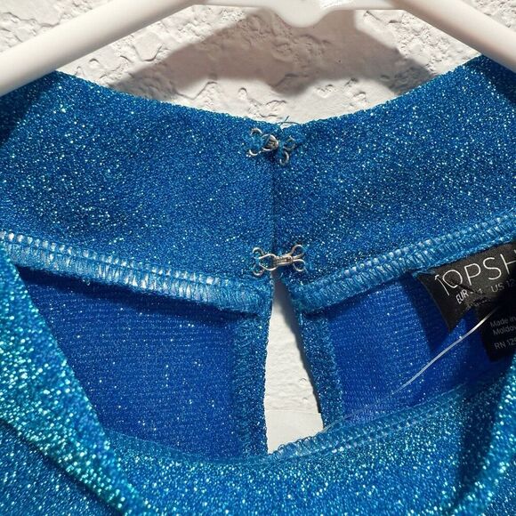 NWT TOPSHOP BLUE METALLIC GLITTER FUNNEL NECK TOP Women’s US 12 LONG SLEEVE - Picture 7 of 10
